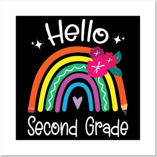 Hearts Pencil Rainbow Student Back School Hello Second Grade Posters and Art